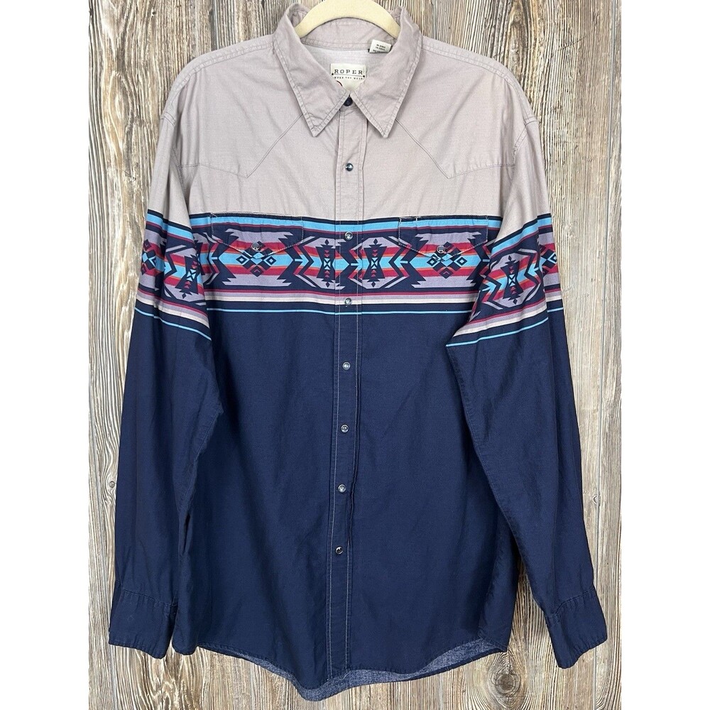 Vintage Roper Western Shirt‎ Mens 2XL Button Up Aztec Southwestern Cowboy Core